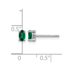 Sterling Silver Rhodium-plated 5x3mm Oval Created Emerald Post Earrings