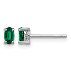 Sterling Silver Rhodium-plated 5x3mm Oval Created Emerald Post Earrings