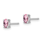 Sterling Silver Rhodium-plated 5x3mm Oval Cr. Pink Sapphire Post Earrings