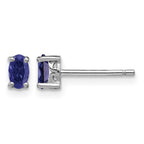 Sterling Silver Rhodium-plated 5x3mm Oval Created Sapphire Post Earrings