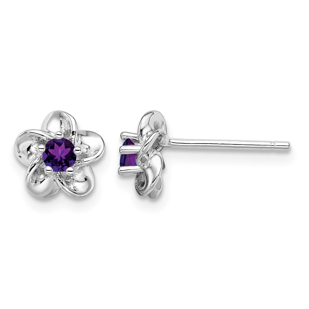 Sterling Silver Rhodium-plated Floral Amethyst Post Earrings
