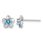Sterling Silver Rhodium-plated Floral Blue Topaz Post Earrings
