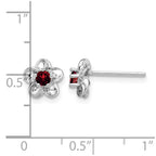 Sterling Silver Rhodium-plated Floral Garnet Post Earrings