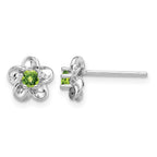 Sterling Silver Rhodium-plated Floral Peridot Post Earrings