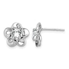 Sterling Silver Rhodium-plated Floral White Topaz Post Earrings