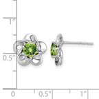 Sterling Silver Rhodium-plated Floral Peridot Post Earrings