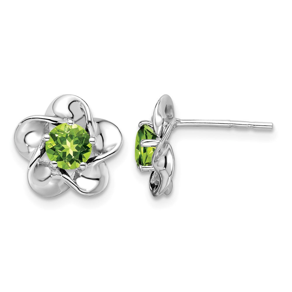 Sterling Silver Rhodium-plated Floral Peridot Post Earrings