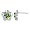 Sterling Silver Rhodium-plated Floral Peridot Post Earrings