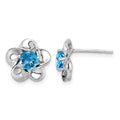Sterling Silver Rhodium-plated Floral Blue Topaz Post Earrings