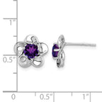 Sterling Silver Rhodium-plated Floral Amethyst Post Earrings