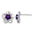 Sterling Silver Rhodium-plated Floral Amethyst Post Earrings