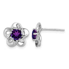 Sterling Silver Rhodium-plated Floral Amethyst Post Earrings