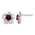Sterling Silver Rhodium-plated Floral Garnet Post Earrings