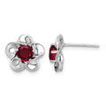 Sterling Silver Rhodium-plated Floral Created Ruby Post Earrings