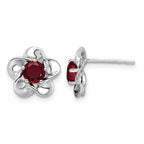 Sterling Silver Rhodium-plated Floral Created Ruby Post Earrings