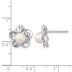 Sterling Silver Rhodium-plated Floral FWC Pearl Post Earrings