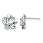 Sterling Silver Rhodium-plated Floral Aquamarine Post Earrings
