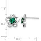 Sterling Silver Rhodium-plated Floral Created Emerald Post Earrings