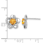Sterling Silver Rhodium-plated Floral Citrine Post Earrings