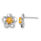 Sterling Silver Rhodium-plated Floral Citrine Post Earrings