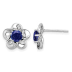 Sterling Silver Rhodium-plated Floral Created Sapphire Post Earrings