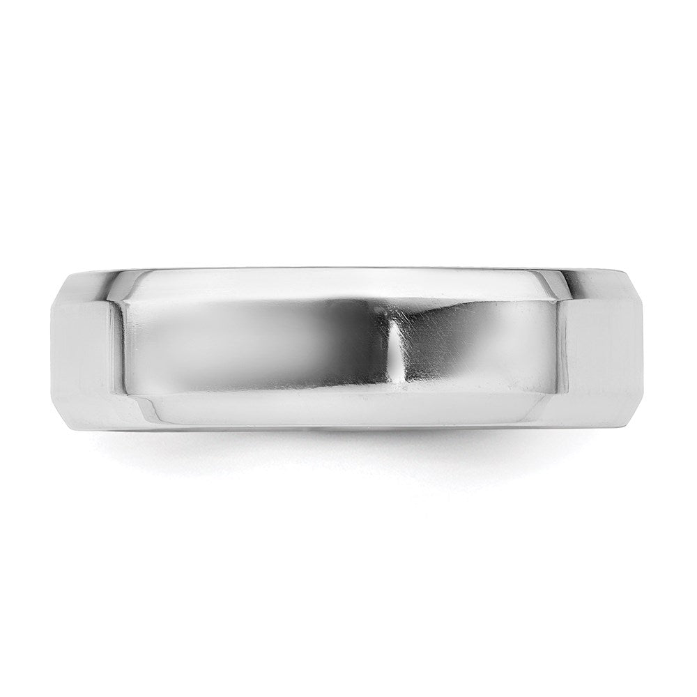 Sterling Silver Rhodium-plated 6mm Bevel Edge Band