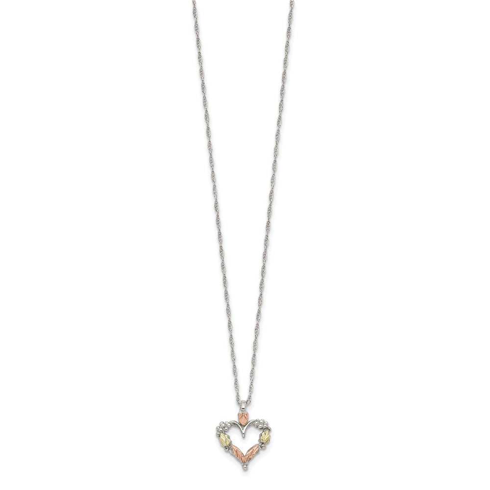 Landstrom's Mt. Rushmore Black Hills Sterling Silver 12K Gold Accents Open Heart 18 inch Spring Ring Clasp Necklace