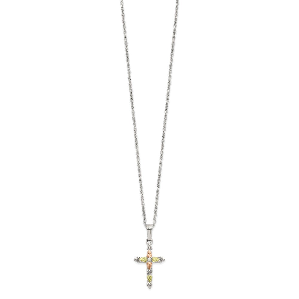 Landstrom's Mt. Rushmore Black Hills Sterling Silver 12K Gold Accents Cross 18 inch Spring Ring Clasp Necklace