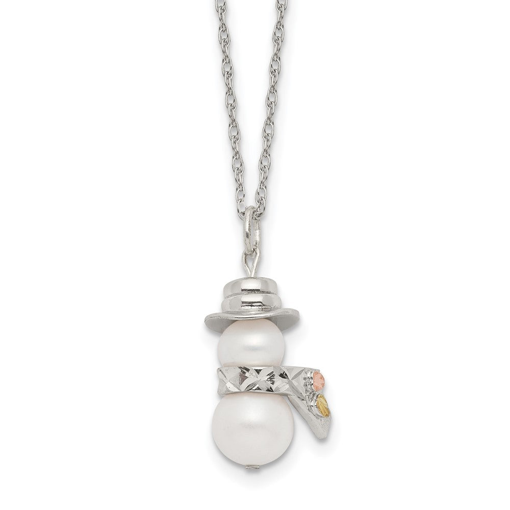 Landstrom's Mt. Rushmore Black Hills Sterling Silver 12K Gold Accents Imitation Pearl Snowman 18 inch Spring Ring Clasp Necklace