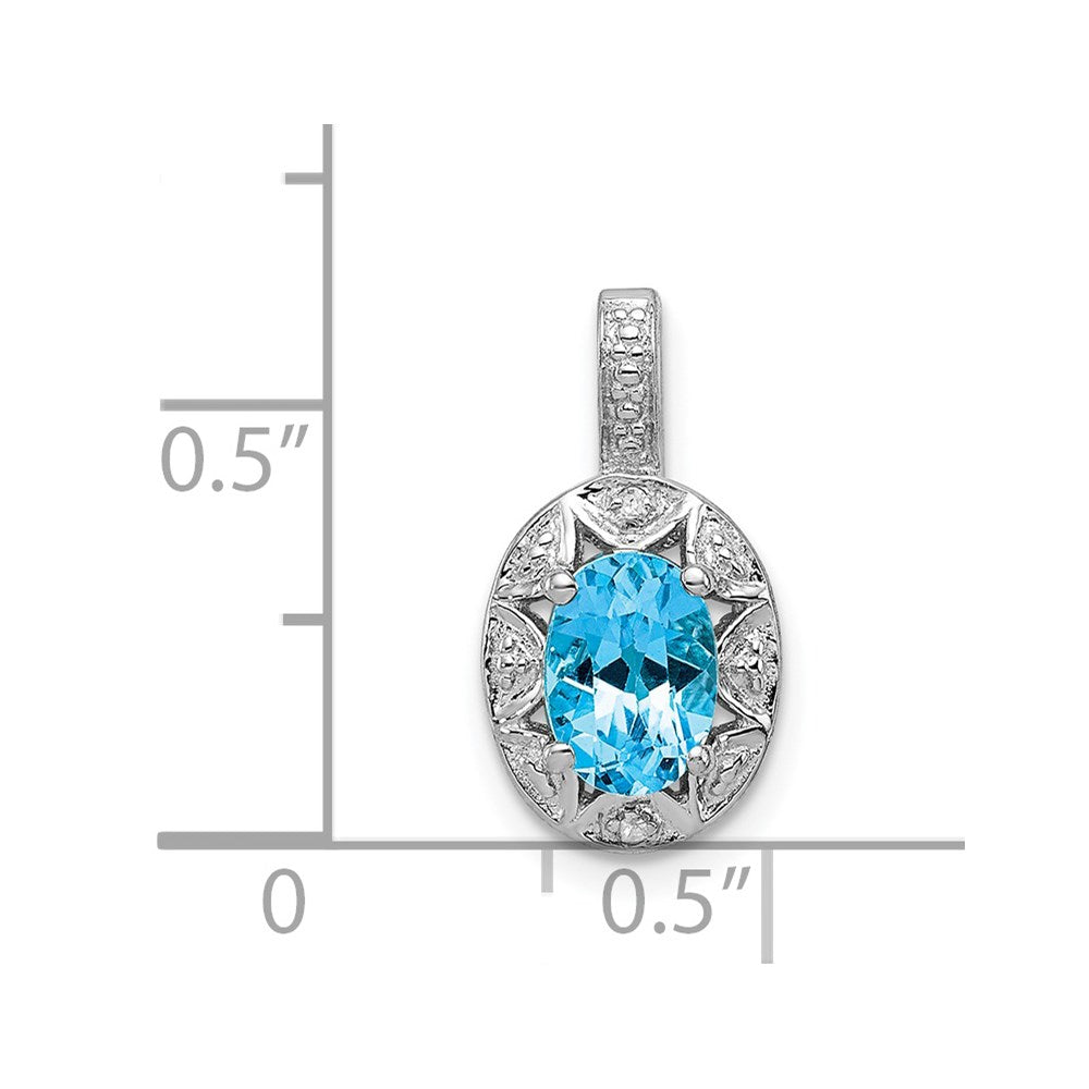 Sterling Silver Rhodium-plated Diam. & Blue Topaz Pendant