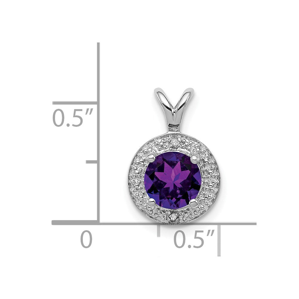 Sterling Silver Rhodium-plated Diam. & Amethyst Pendant