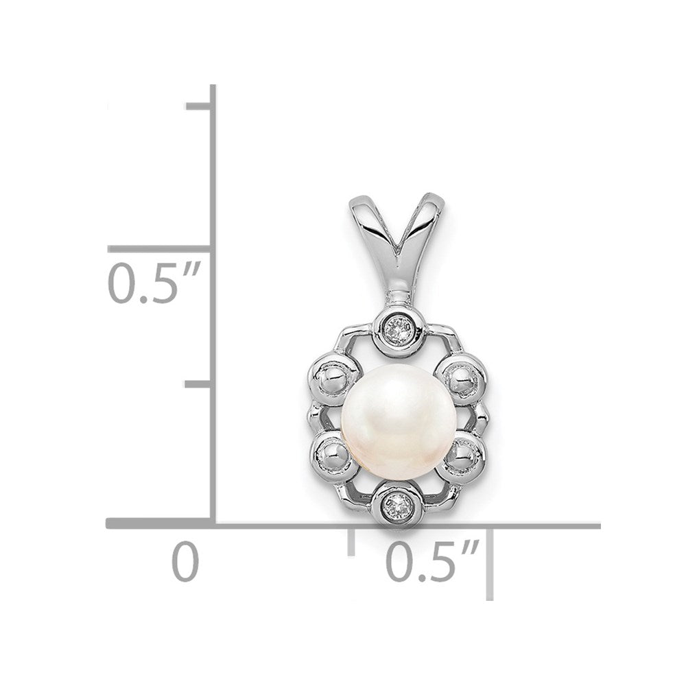 Sterling Silver Rhodium-plated FW Cultured Pearl & Diam. Pendant