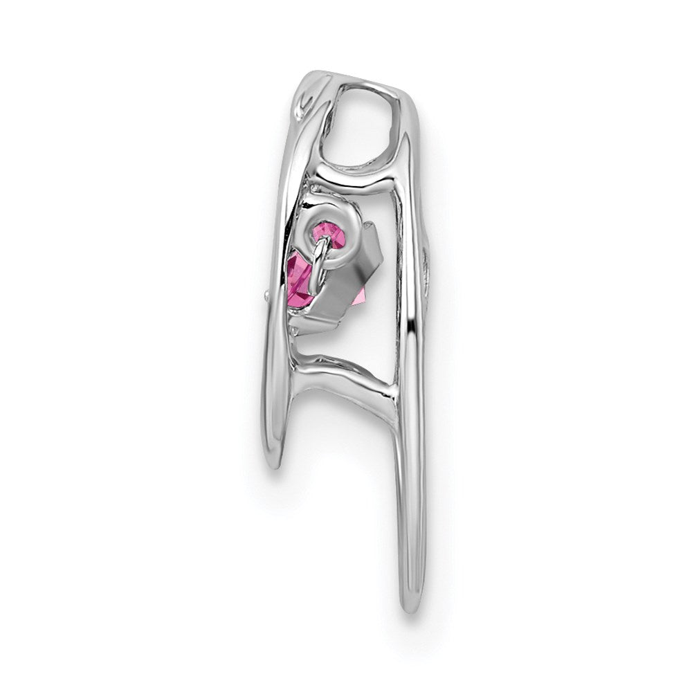 Sterling Silver Rhodium Plated Pink CZ Birthstone Vibrant Chain Slide