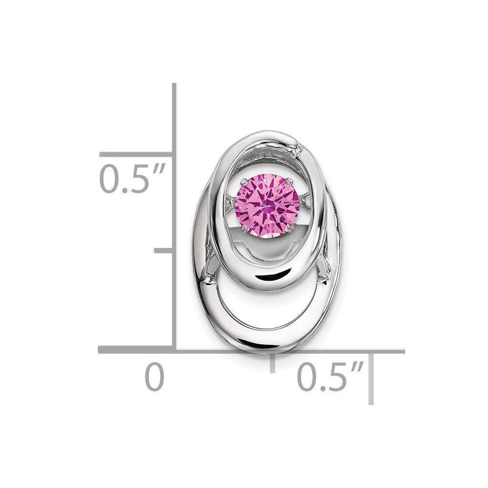 Sterling Silver Rhodium Plated Pink CZ Birthstone Vibrant Chain Slide