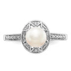 Sterling Silver Rhodium-plated Diam. & FW Cultured Pearl Ring