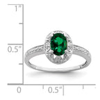 Sterling Silver Rhodium-plated Diam. & Created Emerald Ring