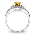 Sterling Silver Rhodium-plated Diam. & Citrine Ring