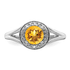 Sterling Silver Rhodium-plated Diam. & Citrine Ring