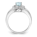 Sterling Silver Rhodium-plated Diam. & Aquamarine Ring