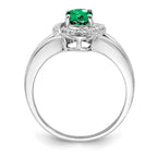 Sterling Silver Rhodium-plated Diam. & Created Emerald Ring