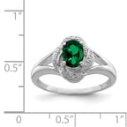 Sterling Silver Rhodium-plated Diam. & Created Emerald Ring