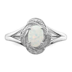 Sterling Silver Rhodium-plated Diam. & Created Opal Ring