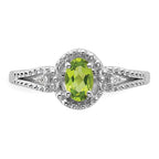 Sterling Silver Rhodium-plated Peridot & Diam. Ring