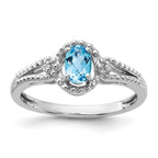 Sterling Silver Rhodium-plated Light Swiss Blue Topaz & Diam. Ring