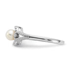Sterling Silver Rhodium-plated FW Cultured Pearl & Diam. Ring