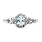 Sterling Silver Rhodium-plated Aquamarine & Diam. Ring