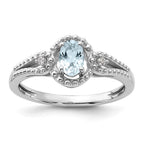 Sterling Silver Rhodium-plated Aquamarine & Diam. Ring