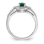 Sterling Silver Rhodium-plated Created Emerald & Diam. Ring