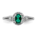 Sterling Silver Rhodium-plated Created Emerald & Diam. Ring