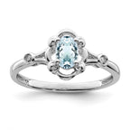 Sterling Silver Rhodium-plated Aquamarine & Diam. Ring